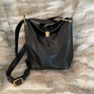 Rare Marino Orlandi Black Leather Convertible Sling Crossbody Shoulder Purse